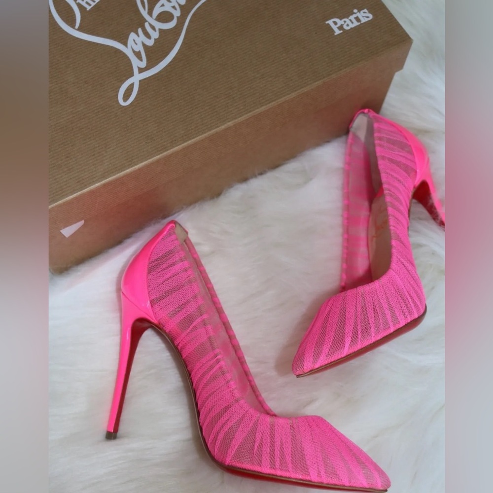 NIB Christian Louboutin Follies Draperia Pink  100mm Pump Shoe $795 Sz 35